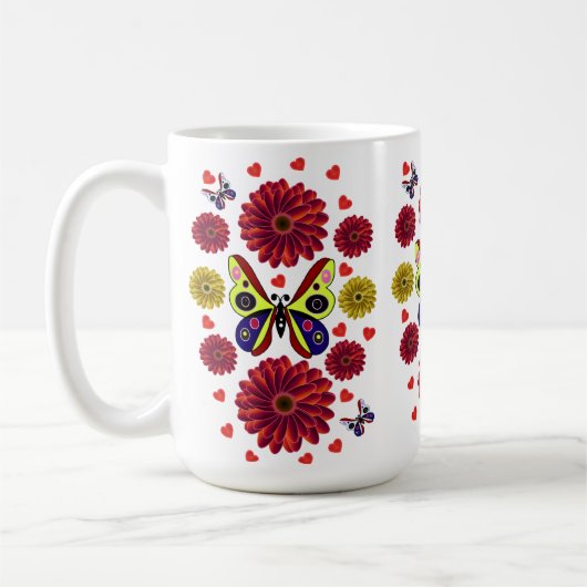 Custom Spring Butterfly Floral Gift  Koffiemok (Links)