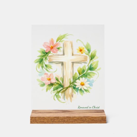 Custom Spring Cross Acrylic "Renewed in Christ" Acryl Bord (Voorkant)