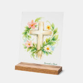Custom Spring Cross Acrylic "Renewed in Christ" Acryl Bord (Hoek)