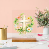 Custom Spring Cross Acrylic "Renewed in Christ" Acryl Bord (Huwelijk)