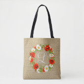 Custom Spring Red Poppies Daisies Wreate Tote Bag (Voorkant)