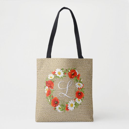 Custom Spring Red Poppies Daisies Wreate Tote Bag (Voorkant)
