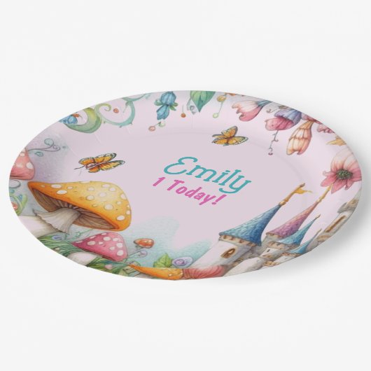 Custom Sprookje Prinses Meisjes Verjaardag Sprookj Papieren Bordje (Gekanteld)