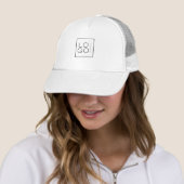 Custom Square Business Logo minimalist Plain White Trucker Pet (In situ)