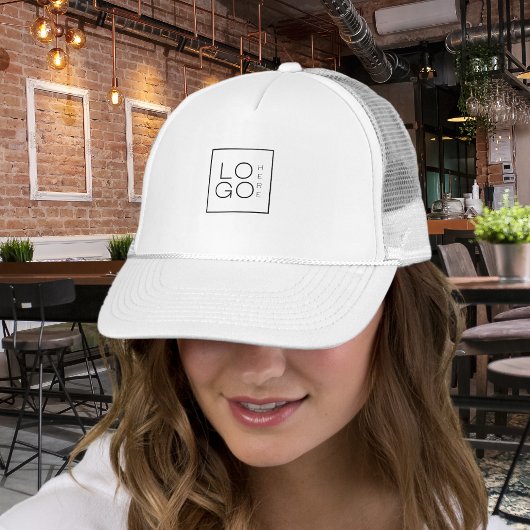 Custom Square Business Logo minimalist Plain White Trucker Pet