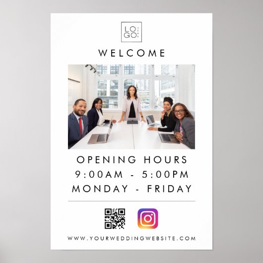Custom Square Business Logo Welkomsttijden Foto Poster (Voorkant)