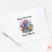 Custom Square Sticker | Retro Octopus Name & Text (Envelop)