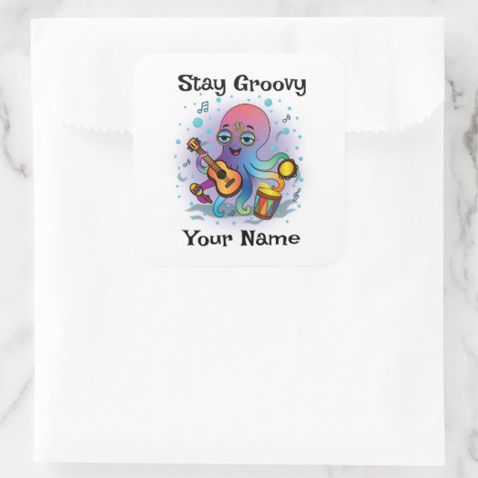 Custom Square Sticker | Retro Octopus Name & Text (Tas)