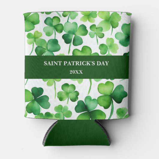 Custom St Patricks Day Green Waterverf Shamrock Blikjeskoeler (Voorkant)