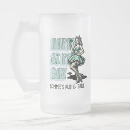 Custom St Patrick's Day Pinup Meisje met Shamrock Matglas Bierpul