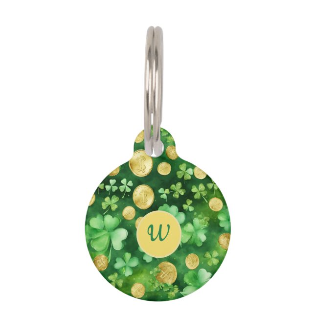 Custom St Patrick's Day Shamrock Gold Groene Klave Huisdierpenning (Voorkant)