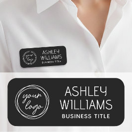 Custom Staff Name Badge with Logo Modern Black