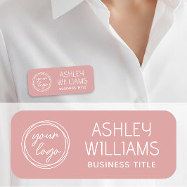 Custom Staff Name Badge with Logo Modern Pink