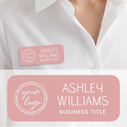 Custom Staff Name Badge with Logo Modern Pink