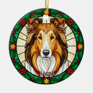 Custom Stained glass effect DOG'S name Christmas  Keramisch Ornament