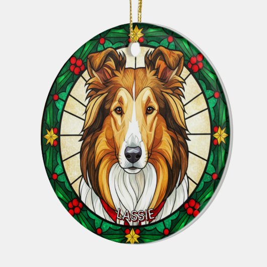 Custom Stained glass effect DOG'S name Christmas  Keramisch Ornament (Links)