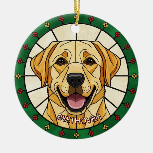custom Stained glass effect DOG'S name Christmas  Keramisch Ornament (Voorkant)