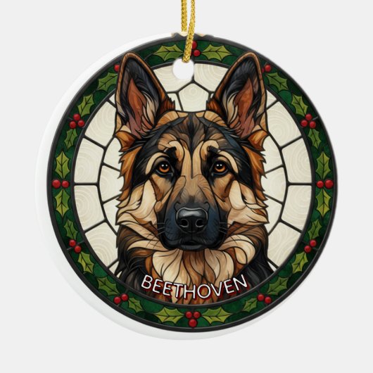 Custom Stained glass effect DOG'S name Christmas Keramisch Ornament (Voorkant)