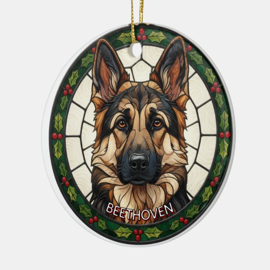 Custom Stained glass effect DOG'S name Christmas  Keramisch Ornament (Links)