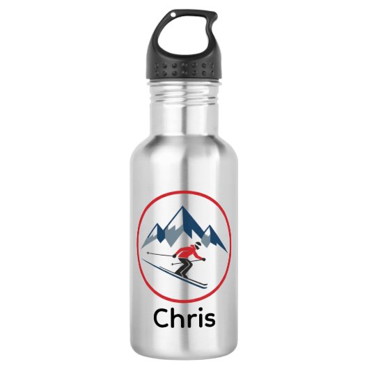 Custom Stainless Steel Water Bottle – Downhill Ski Waterfles (Voorkant)
