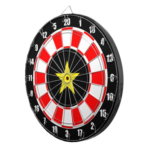 Custom Star Afbeelding op zwart, rood & wit Dartbord (Voorkant Rechts)