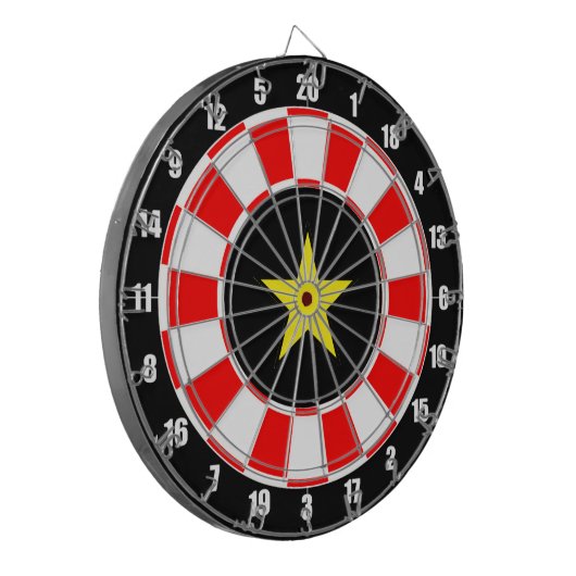 Custom Star Afbeelding op zwart, rood & wit Dartbord (Voorkant Links)