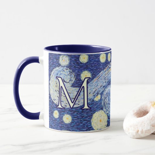 Custom Starry Night Monogram Vincent Van Gogh Art Mok (Met donut)