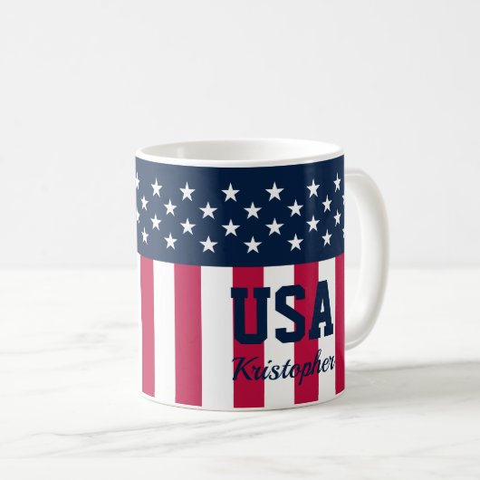 Custom Stars n Stripes Rood Wit Blauw Koffie Mok (Voorkant rechts)