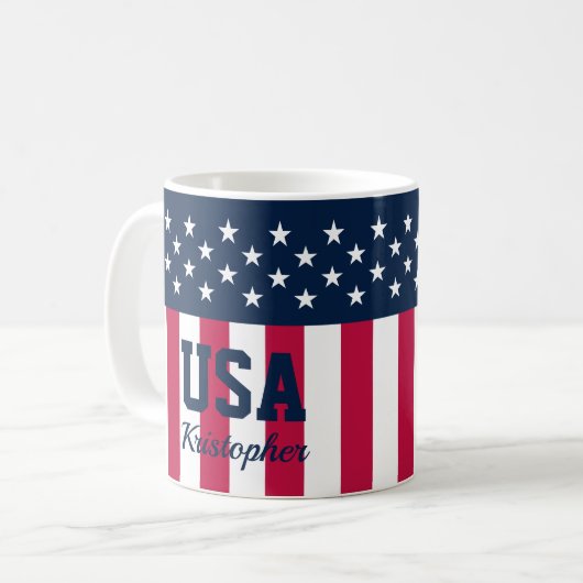 Custom Stars n Stripes Rood Wit Blauw Koffie Mok (Voorkant links)
