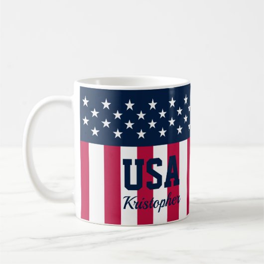 Custom Stars n Stripes Rood Wit Blauw Koffie Mok (Links)