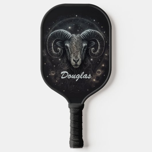 Custom Steenbok Zodiac Sign Zwart Pickleball Paddle (Voorkant)