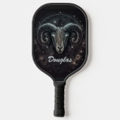 Custom Steenbok Zodiac Sign Zwart Pickleball Paddle (Achterkant)