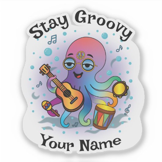 Custom Sticker | Retro Octopus | Name & Text (Voorkant)
