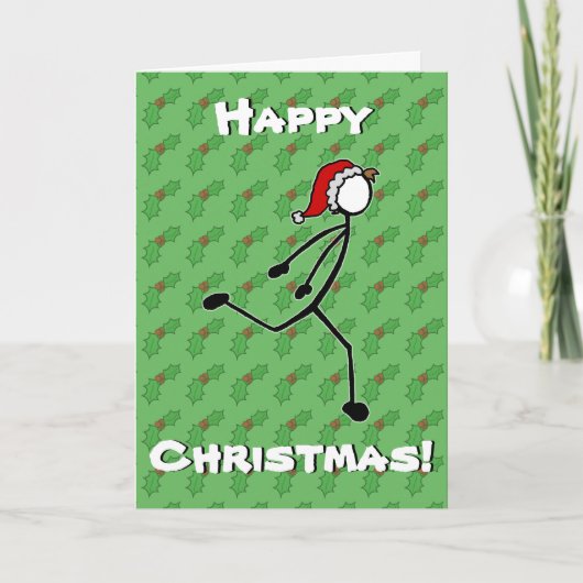 Custom Stickman Runner kerstkaart Holly Berry Feestdagen Kaart (Voorkant)