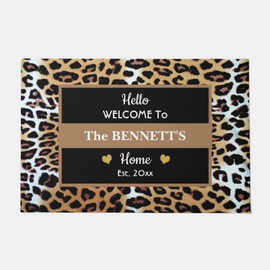 Custom Stijlvolle Bruin Zwart Wit Luipaard Print Deurmat (Voorkant)