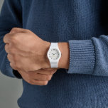 Custom Stijlvolle Gouden Monogram Witte Siliconen  Horloge<br><div class="desc">Creëer uw eigen aangepaste, gepersonaliseerde, stijlvolle hippe hippe hippe unieke stijlvolle faux gold, wit en zwart uur, monogram, dames en mannen unisex, stijlvol, wit siliconen bandhorloge. Gewoon typen in jouw naam / monogram / initialen, aan te passen. Maakt een geweldig cadeau, voor verjaardag, afstuderen, vaderdag, moederdag, kerst, feestdagen, bruiloft, huwelijksverjaardag,...</div>
