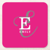 Custom Stijlvolle Monogram Typografie Hot Pink Kartonnen Onderzetters (Voorkant)