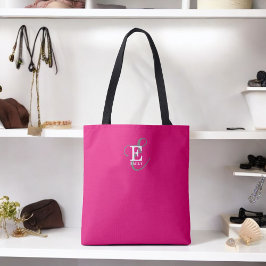 Custom Stijlvolle Monogram Typografie Hot Pink Tote Bag
