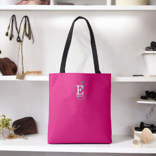 Custom Stijlvolle Monogram Typografie Hot Pink Tote Bag