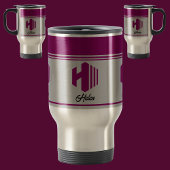 Custom Stijlvolle Roze Naam Monogram Letter (H) Reisbeker