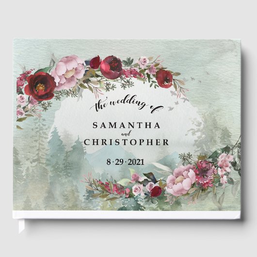 Custom Stoffig Roos Bourgogne Woodland Wedding Gastenboek (Voorkant)