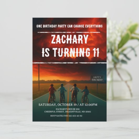 Custom Stranger Birthday Party Invite Funny Kids Kaart (Staand voorkant)