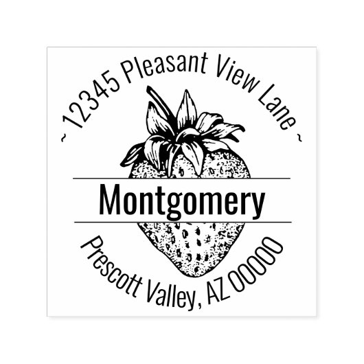 Custom Strawberry Artwork Circular Address Zelfinktende Stempel (Design)