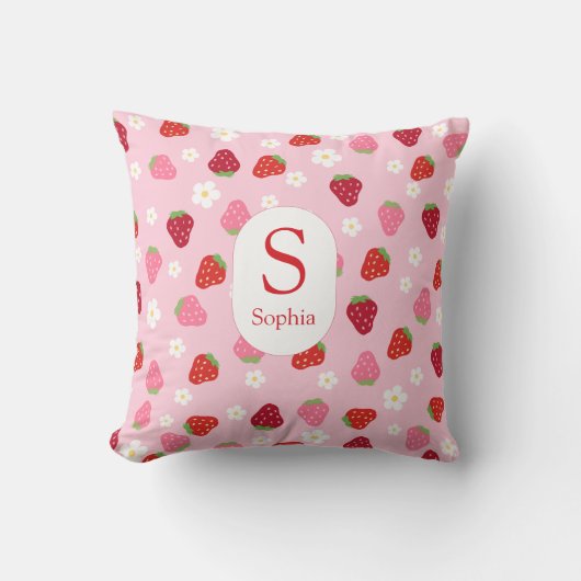 Custom Strawberry & Daisy Baby Pillow Kussen (Voorkant)