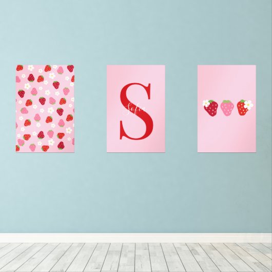 Custom Strawberry & Daisy Wall Art Set (Houten vloer)