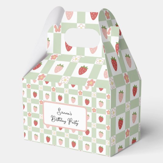 Custom Strawberry Gingham Birthday Bedankdoosjes (Voorkant)