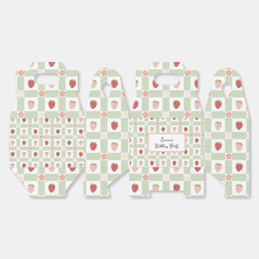 Custom Strawberry Gingham Birthday Bedankdoosjes (Ongevouwen)