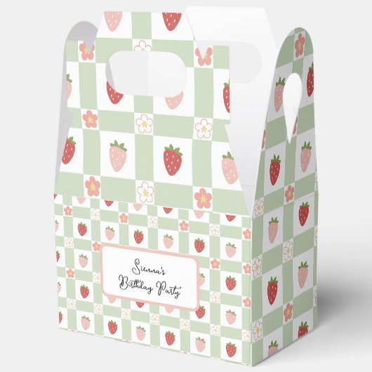 Custom Strawberry Gingham Birthday Bedankdoosjes (Open)