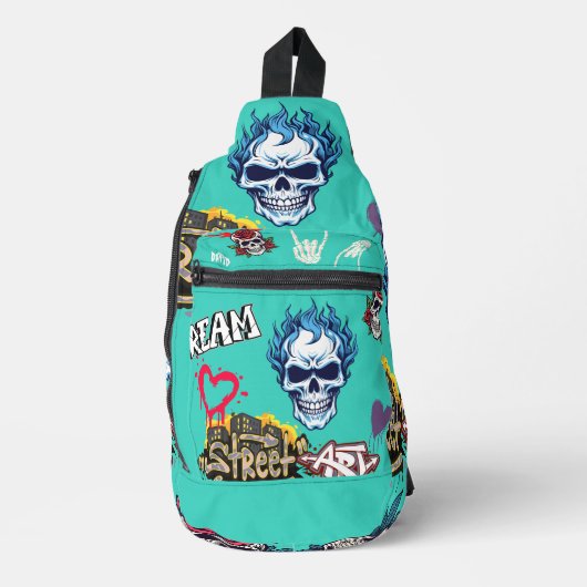 Custom streetart spookachtige schedel Graffiti bla Sling Bag (Voorkant)