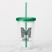 Custom Striped Monogram Initial & Name Acryl Drinkbeker (Voorkant)
